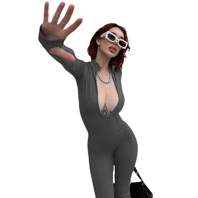 Combinaison à manches longues stretch à fermeture éclair pour femmes