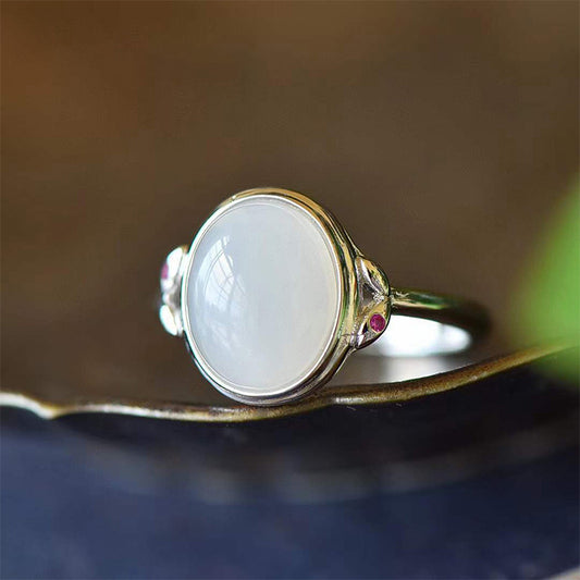 Trendy Egg-shaped Jade-inlaid Open Ring