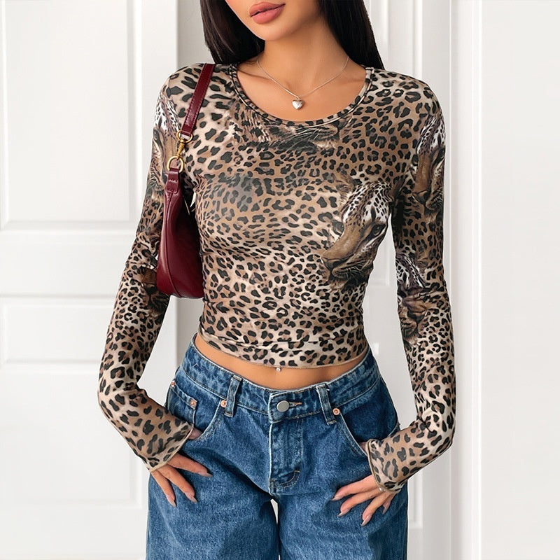 Women's Vintage Leopard Print Long-sleeved